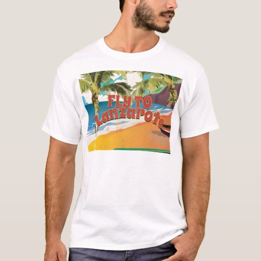 ランサローテ島へ飛ぶビンテージツアーポスター Tシャツ (正面)