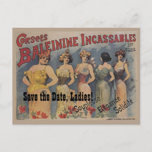 ランジェリフランスのーブライダルシャワーテーマ日付の保存 案内ポストカード (正面)