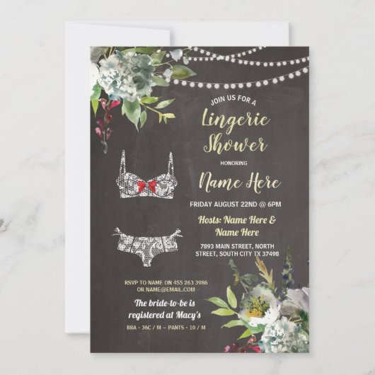 ランジェリーのシャワーのかわいらしい花の花嫁のチョークの招待 招待状 (正面)