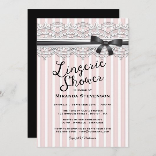 ランジェリーのシャワーのシックなレースのガーターのパーティの招待状 招待状 (正面/裏面)