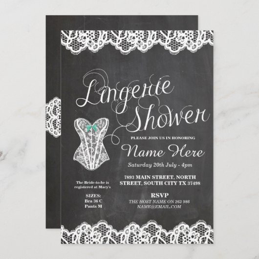 ランジェリーのシャワーのブライダルパーティのコルセットのチョークの招待 招待状 (正面/裏面)