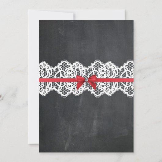 ランジェリーのシャワーのブライダルパーティのチョークの赤いレースの招待 招待状 (裏面)