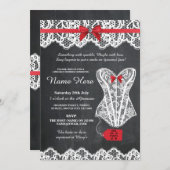 ランジェリーのシャワーのブライダルパーティのチョークの赤いレースの招待 招待状 (正面/裏面)