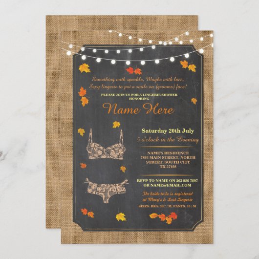 ランジェリーのシャワーのブライダルパーティの秋のレースの招待 招待状 (正面/裏面)