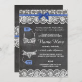 ランジェリーのシャワーのブライダルパーティの青い弓レースの招待 招待状 (正面/裏面)
