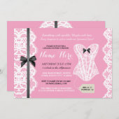 ランジェリーのシャワーの招待のピンク及び黒いブライダルパーティ 招待状 (正面/裏面)