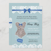 ランジェリーのシャワーの花嫁の銀製の青いグリッターの招待 招待状 (正面/裏面)