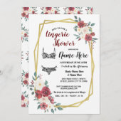 ランジェリーのシャワーの金ゴールドの水彩画の赤いクリーム色の花柄 招待状 (正面/裏面)