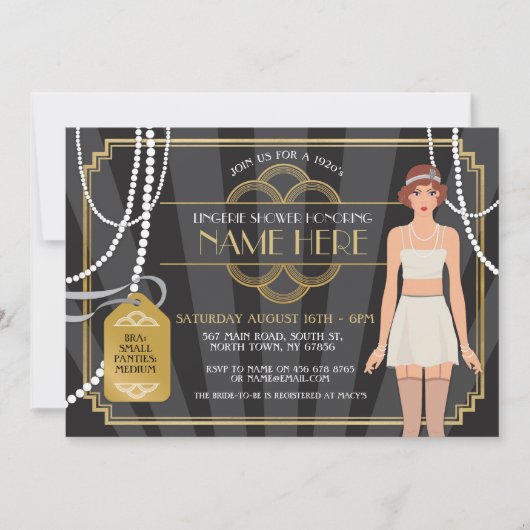 ランジェリーのシャワーの20年代の花嫁の真珠のブルネットの招待 招待状 (正面)