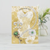 ランジェリーのパーティーのブライダルシャワーのマスクの緑のホワイトゴールド 招待状 (スタンド正面)