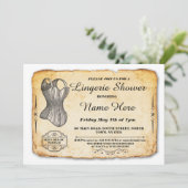 ランジェリーのブライダルシャワーのパーティーのヴィンテージのコルセットの招待 招待状 (スタンド正面)