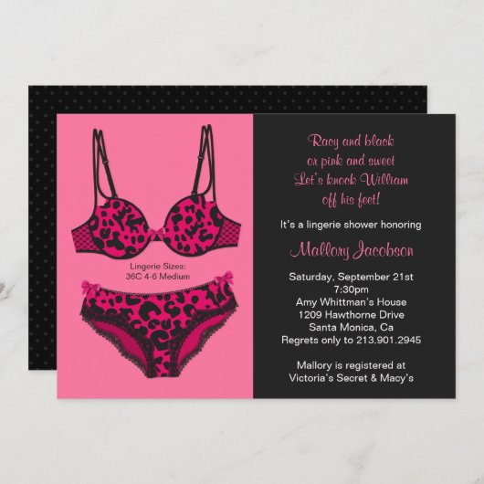 ランジェリーのブライダルシャワーの招待状 招待状 (正面/裏面)