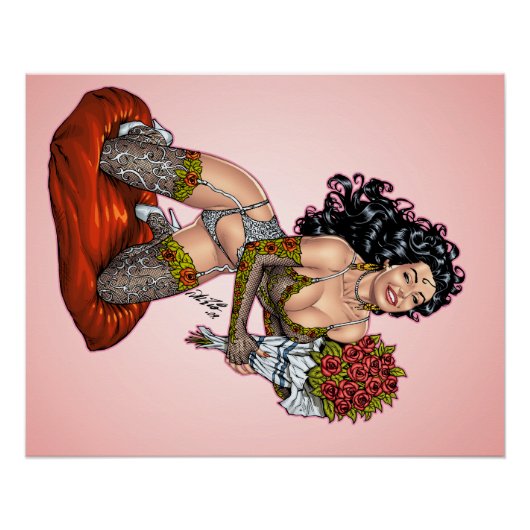 ランジェリーのブルネットとバライラストレーション ポスター (正面)