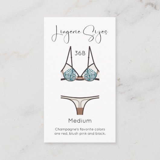 ランジェリーサイズモダンブライダルシャワー挿入カード エンクロージャーカード (正面)