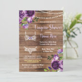 ランジェリーシャワーウッドパープルフラワーズ招待状 招待状 (スタンド正面)
