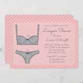 ランジェリーシャワーピンクストライプ招待状 招待状 (正面/裏面)