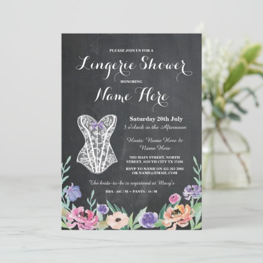 ランジェリーシャワーブライダルパーティチョークフローラ招待状 招待状 (スタンド正面)