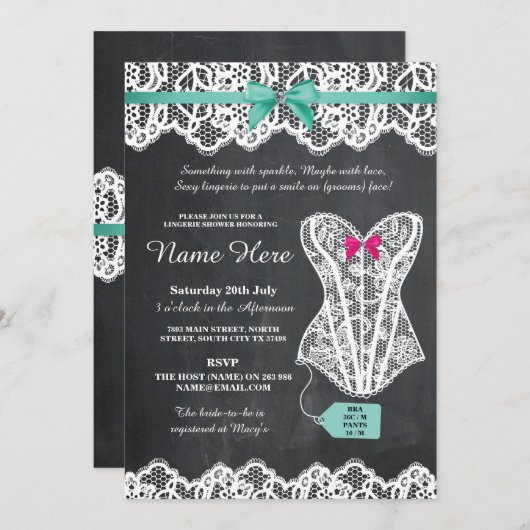 ランジェリーシャワーブライダルパーティチョークレース招待状 招待状 (正面/裏面)