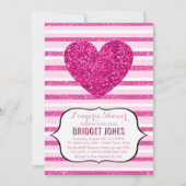ランジェリーシャワーブライダルパーティピンクグリッターハート 招待状 (正面)