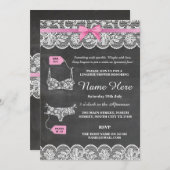 ランジェリーシャワーブライダルパーティピンクボウレース招待状 招待状 (正面/裏面)