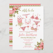 ランジェリーシャワーブライダルパーティフローラフェミニンピンク 招待状 (正面/裏面)