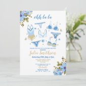 ランジェリーシャワーブライダルパーティフローラフェミニンブルー 招待状 (スタンド正面)