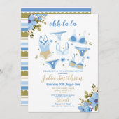 ランジェリーシャワーブライダルパーティフローラフェミニンブルー 招待状 (正面/裏面)