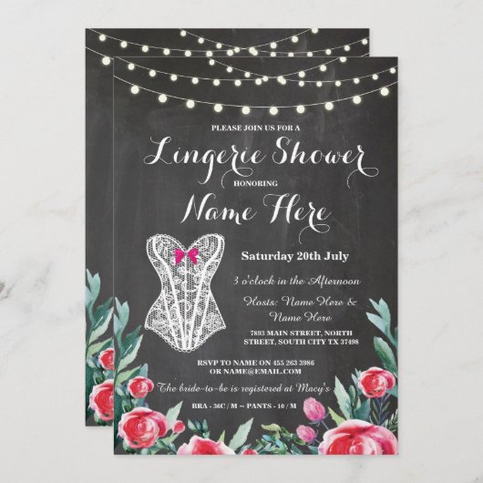 ランジェリーシャワーブライダルパーティレッドチョーク招待状 招待状 (正面/裏面)