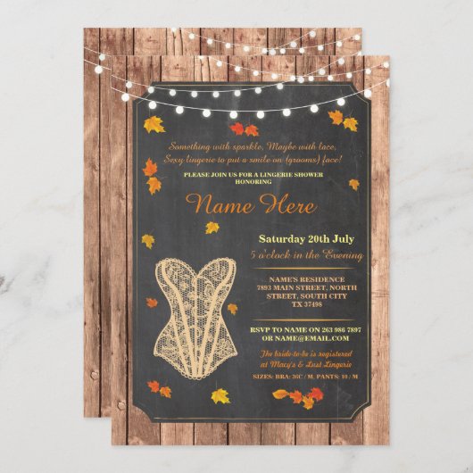 ランジェリーシャワーブライダルパーティ秋コルセット招待状 招待状 (正面/裏面)
