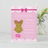ランジェリーシャワーブライダルパーティ金ゴールドピンクコルセット 招待状 (スタンド正面)
