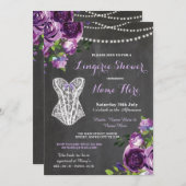 ランジェリーシャワーブライダルパープルチョークフローラ招待状 招待状 (正面/裏面)
