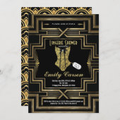 ランジェリーシャワーブラックと金ゴールドアートデコパーティー 招待状 (正面/裏面)