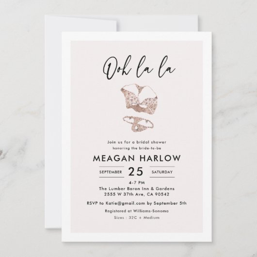 ランジェリーシャワーヘンパーティの招待状 招待状 (正面)