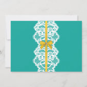 ランジェリーシャワー招待状ティール（緑がかった色）金ゴールドブライダルパーティレース 招待状 (裏面)