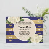 ランジェリーシャワー招待状ネイビーストライプブライダルパーティ 招待状 (スタンド正面)