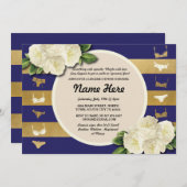 ランジェリーシャワー招待状ネイビーストライプブライダルパーティ 招待状 (正面/裏面)