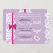 ランジェリーシャワー招待状パープルブライダルパーティレース 招待状 (正面/裏面)