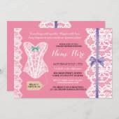 ランジェリーシャワー招待状ピンクブライダルパーティレース 招待状 (正面/裏面)