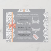 ランジェリーシャワー招待状ピーチブライダルパーティレース 招待状 (正面/裏面)