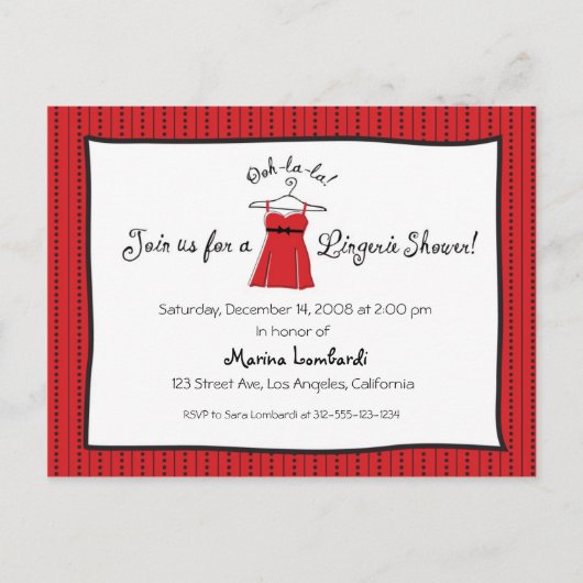 ランジェリーシャワー招待状 インビテーションポストカード (正面)