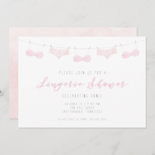 ランジェリーシャワー招待状 – 水彩 招待状 (正面/裏面)