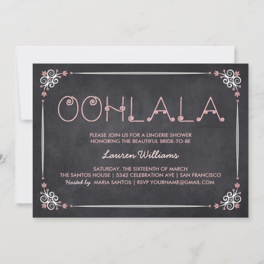 ランジェリーシャワー招待状 黒板＆ピンク 招待状 (正面)