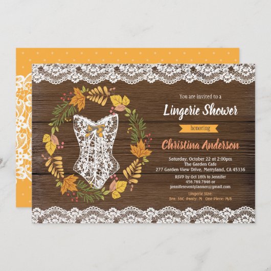 ランジェリーシャワー招待秋秋リース 招待状 (正面/裏面)