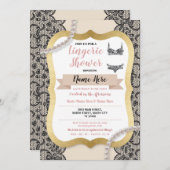 ランジェリーシャワー金ゴールドクリームレースブラパール 招待状 (正面/裏面)
