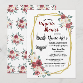ランジェリーシャワー ゴールド 水彩 赤 クリーム 花 招待状