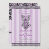 ランジェリーシャワー。パープルエレガントブライダルパーティ 招待状 (正面/裏面)