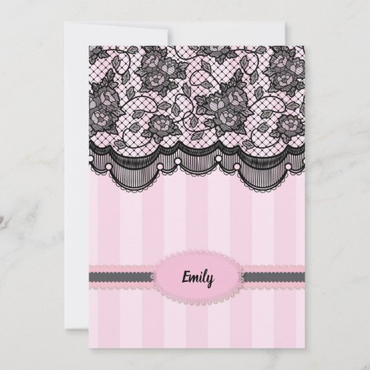 ランジェリーシャワー。ピンクエレガントブライダルパーティ 招待状 (裏面)