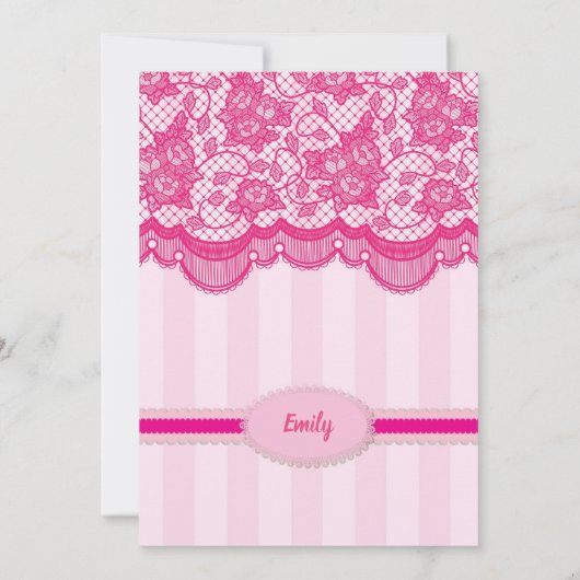 ランジェリーシャワー。ホットピンクのエレガントブライダルパーティ 招待状 (裏面)