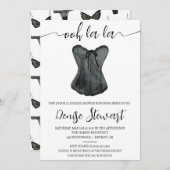 ランジェリーシャワー、白黒、ブライダルシャワー 招待状 (正面/裏面)