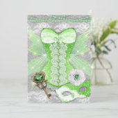 ランジェリーパーティーグリーン鍵コルセットマスクシルバー 招待状 (スタンド正面)